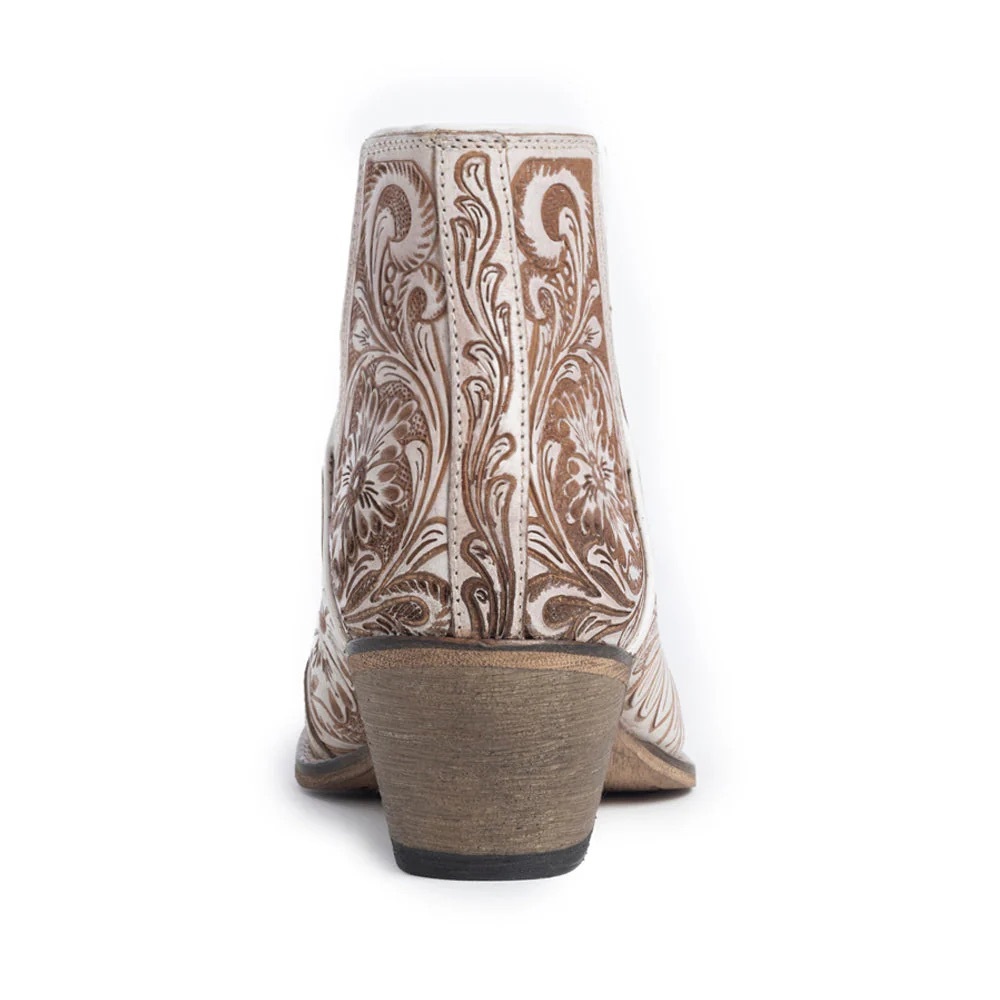 NWT 🌟 Western Hand-Tooled Booties In Ivory - Picture 8 of 10